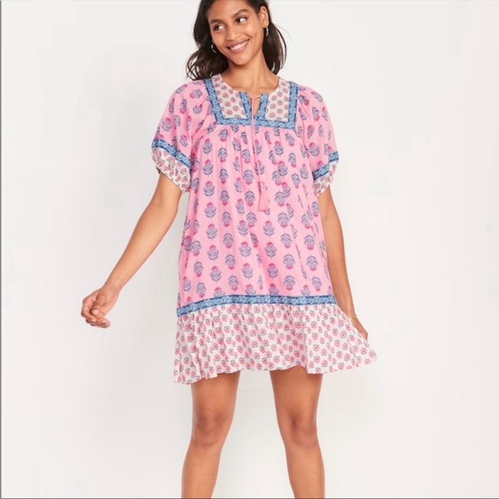 Old Navy Pink and Blue Patterned Mini Dress